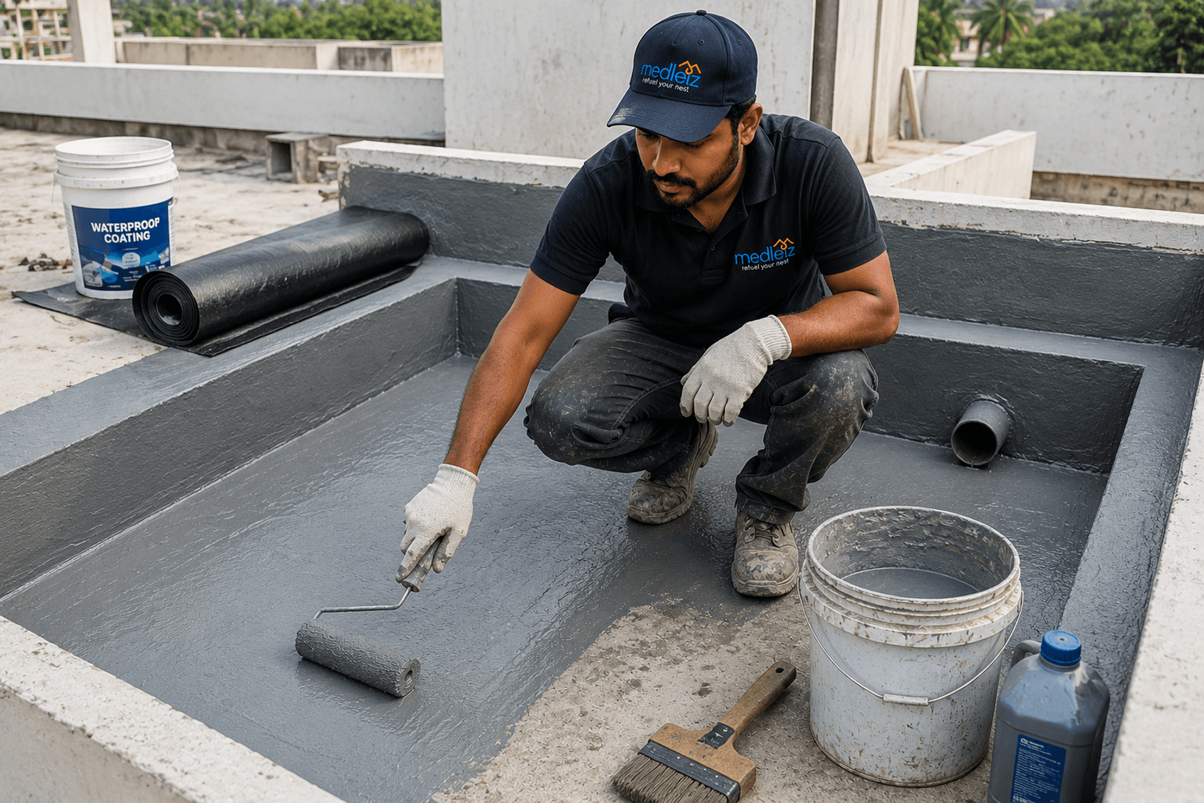 Sunken roof slab waterproofing work