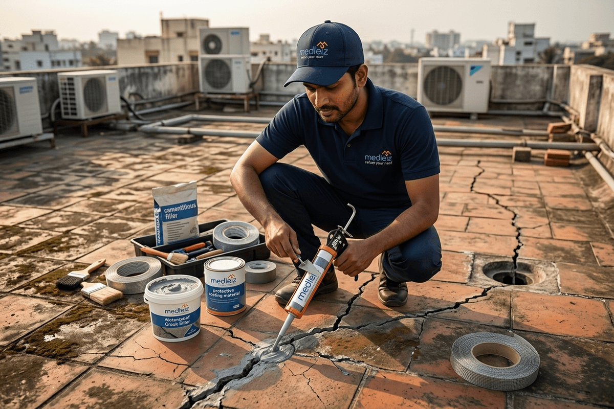Terrace weathering course cracks rectification work