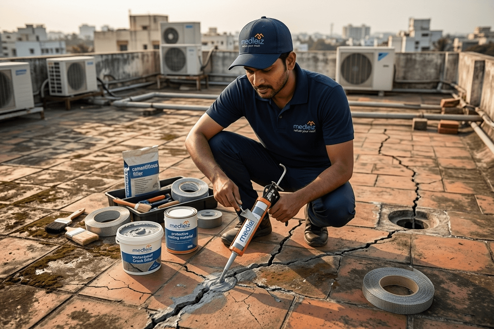 Terrace weathering course cracks rectification work