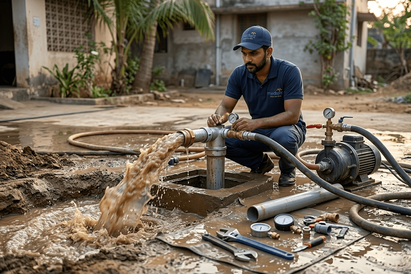 Borewell flushing work