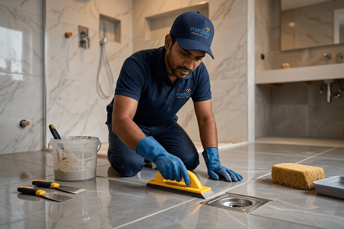 Bathroom Floor & Tiles epoxy grouting work