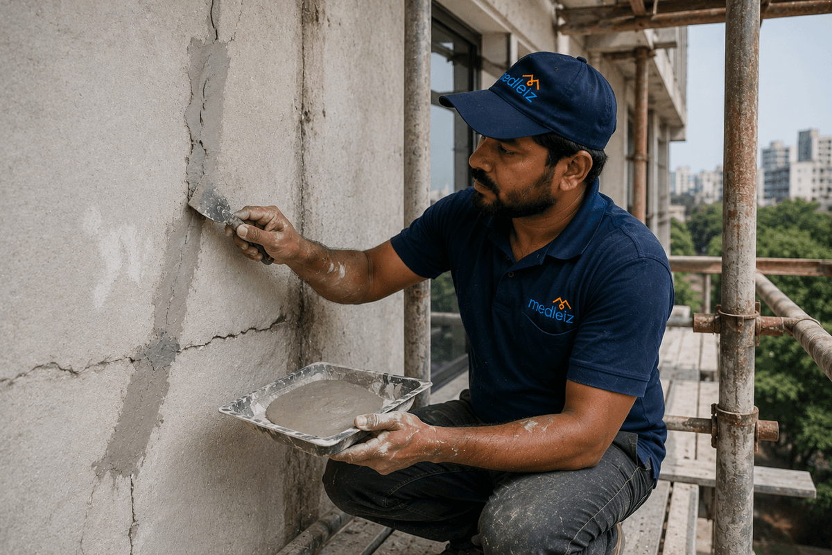 External wall cracks work