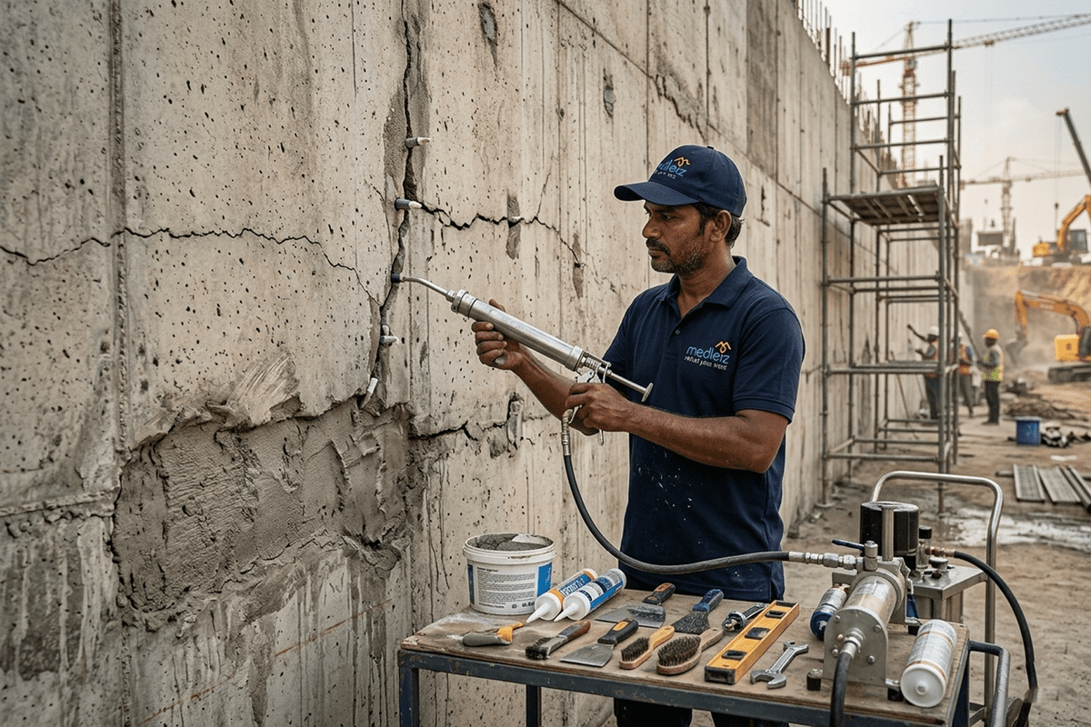Retaining walls cracks rectification work
