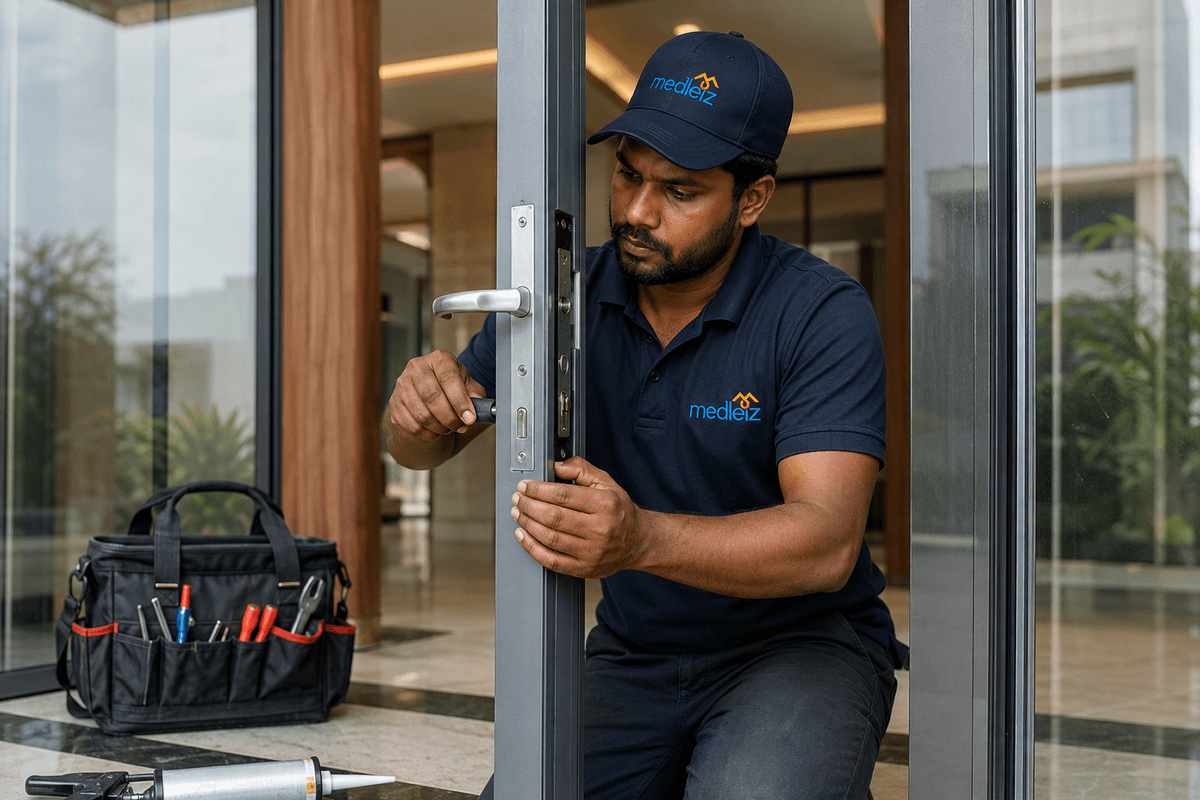 Aluminium door fixing work
