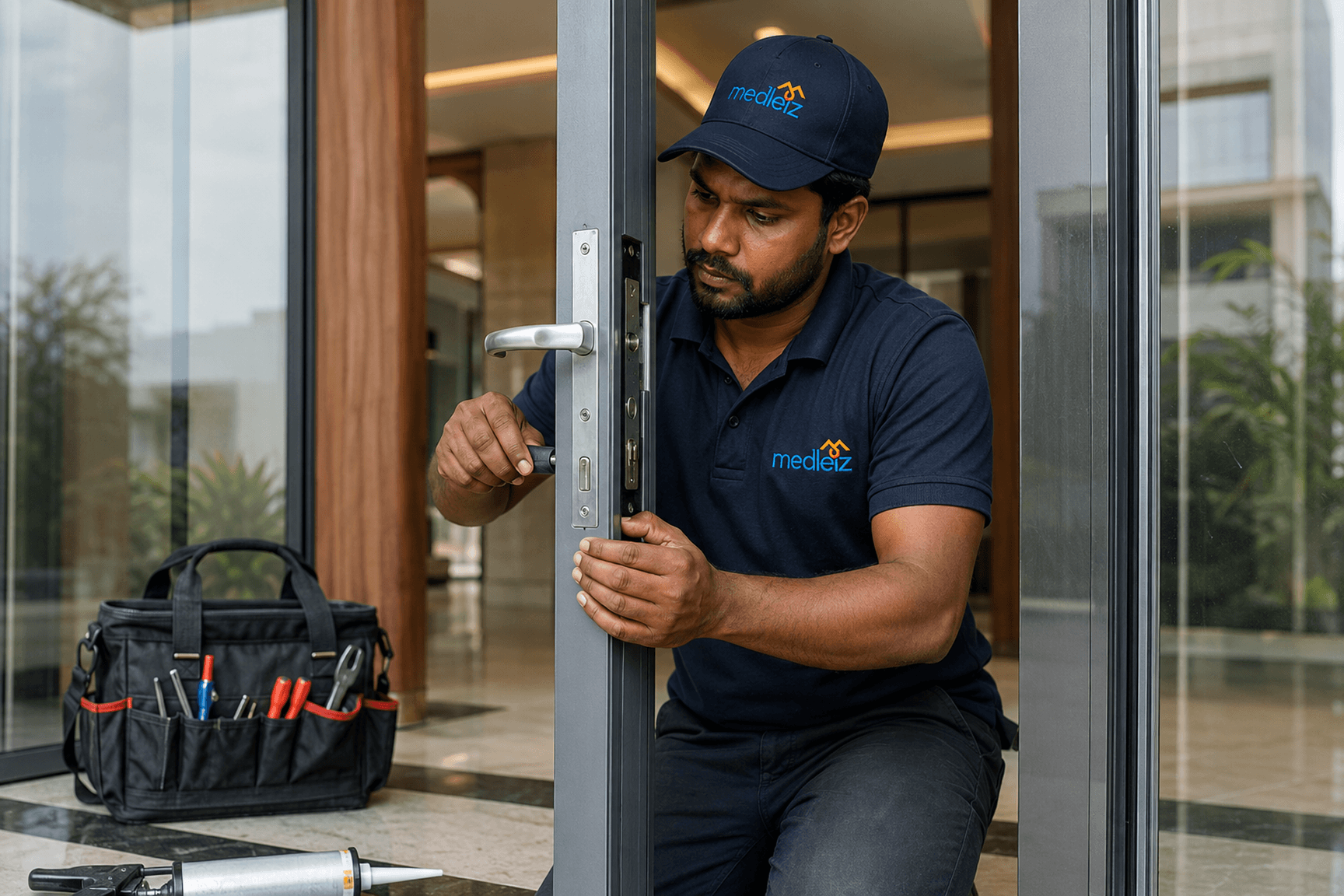 Aluminium door fixing work