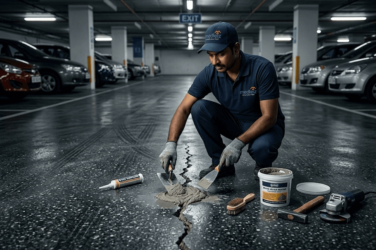 Parking grano flooring cracks rectification work